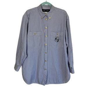 Escada Sport Vintage Blue & White Striped Long Sleeve Crested Button-up Shirt